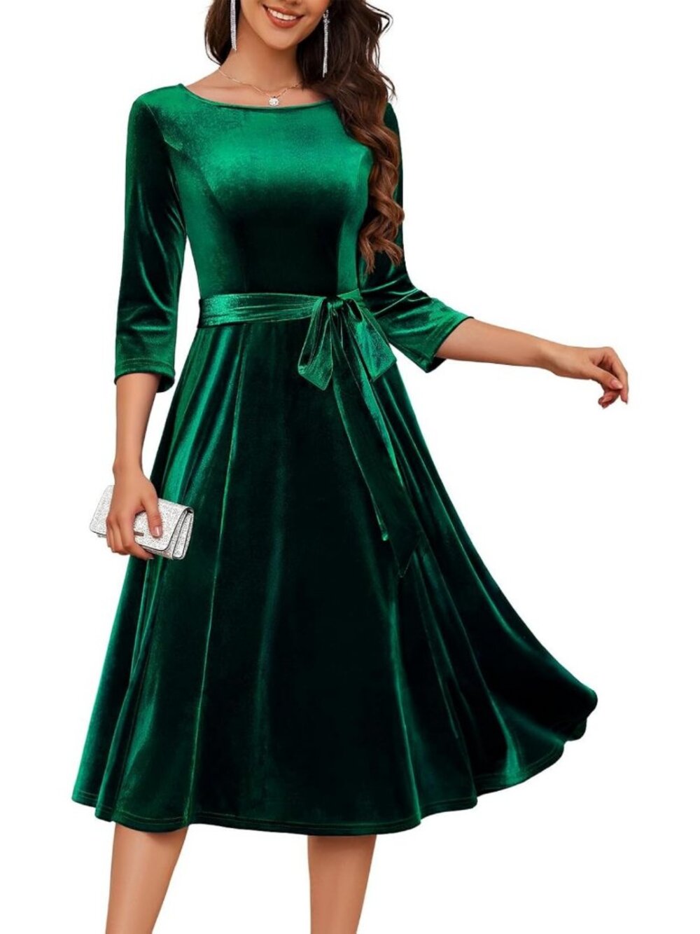 Velvet Cocktail Dress for Women, 2025 Winter Holiday Party Dress, 3/4 Sleeve